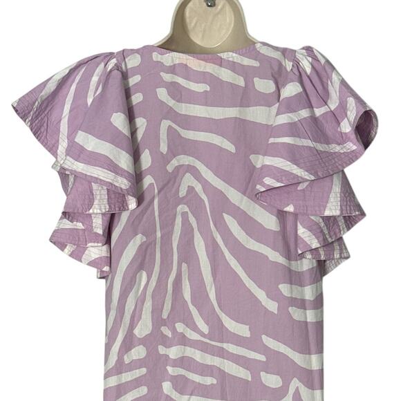 Oliphant Zebra Lilac Flirty V Neck Ruffle Sleeve Mini Dress Size S - Picture 14 of 15